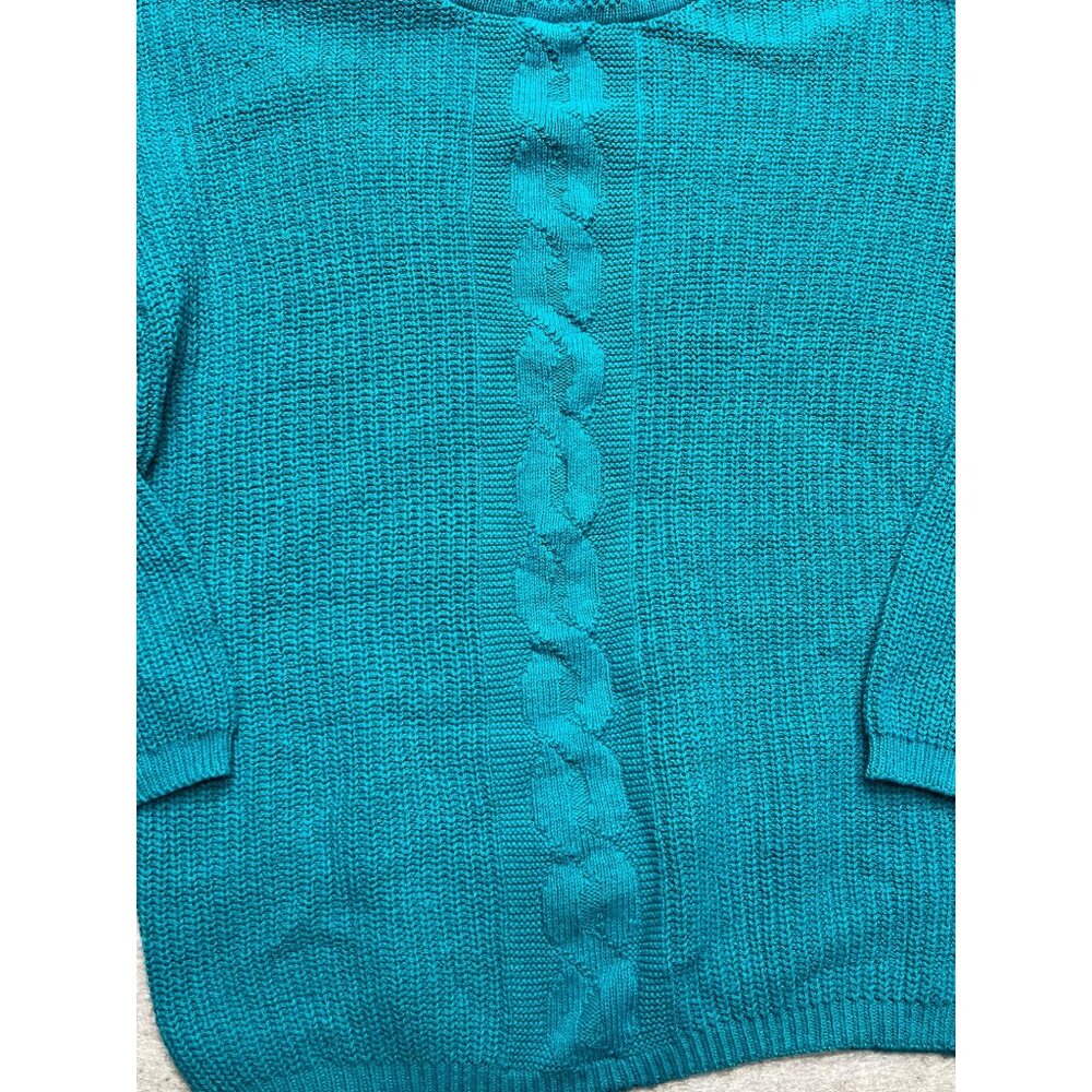 Vintage Cabin Creek Green Cable Knit Cotton Crew Neck Sweater Large - Picture 3 of 8